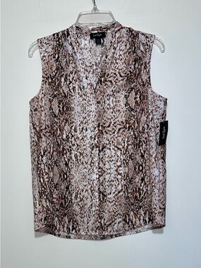 New Lord & Taylor Snake Print Khaki Sand V-Neck Tank Top Women's Size Medium NWT